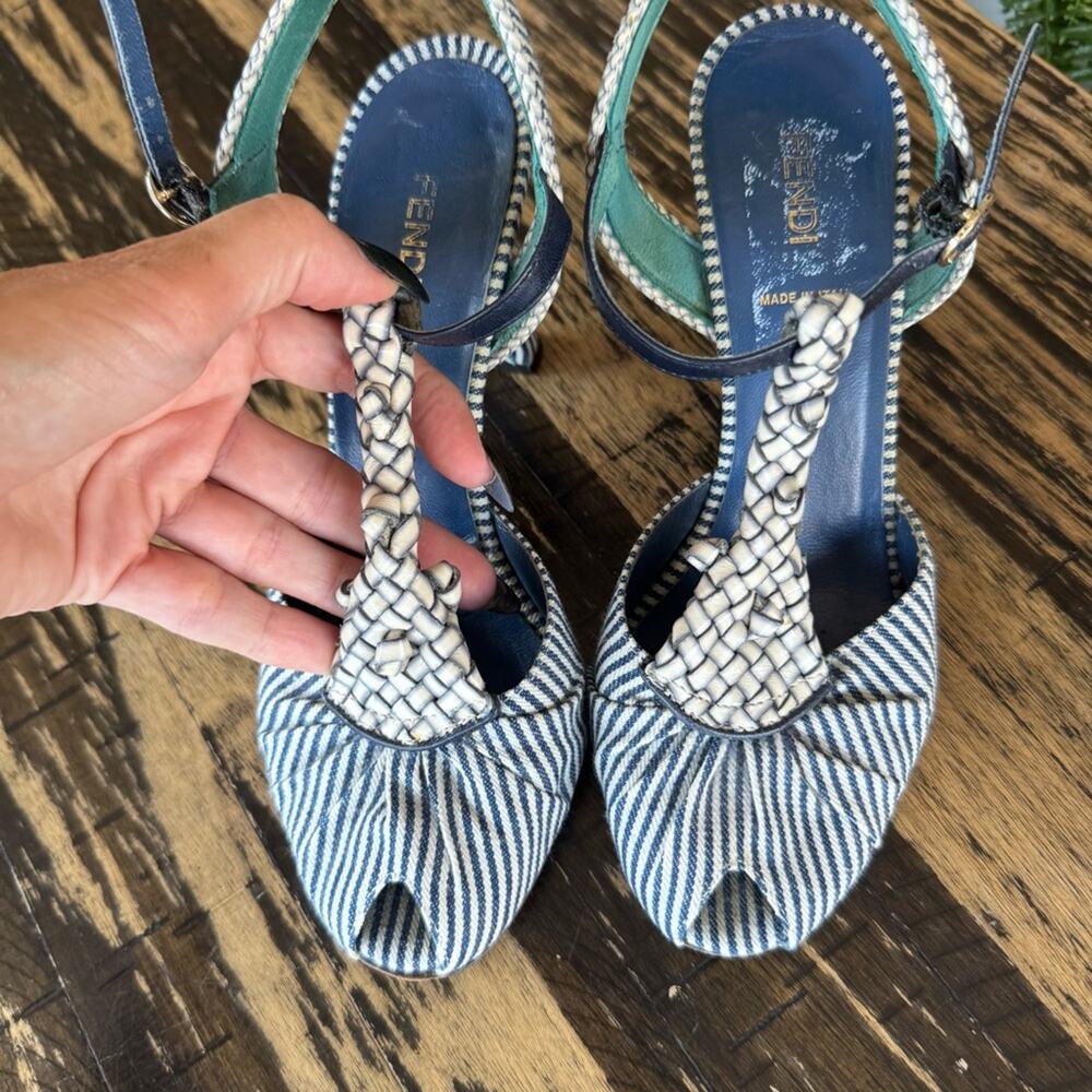 FENDI Striped Peep-Toe Heels (AUTHENTIC) Size 37.5 (US 7.5) - Picture 9 of 17